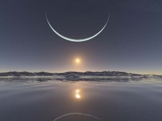 sunrise at the North Pole with the moon at its closest point