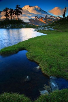 Sunset Reflected in a Tarn From Park Butte in Mount Baker National Recreation Area, Washington!