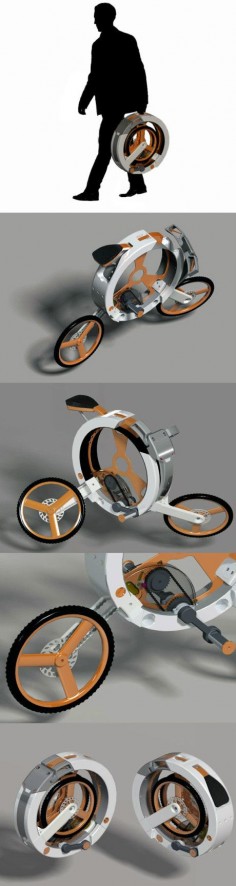 Tech & Gadgets bike compacts into a circle for carry.