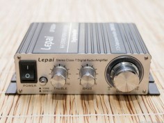 The Lepai LP-2020A+ is incredibly capable, in spite of its ~$20 price. It produces great sound and is tiny enough to tuck out of sight. We connect a bluetooth dongle and our living room tv with great results, driving a pair of large floor standing speakers.  have one and it works great!