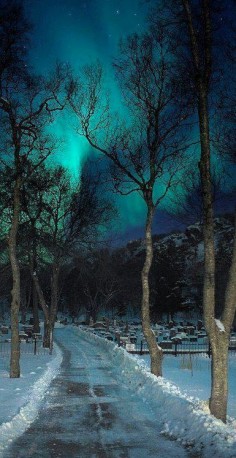 The Northern Lights in Graveyard, Lofoten, Norway