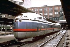 The United Aircraft Turbo Train. High speed train powered by Pratt  Whitney ST6 gas turbines. Between 1968 and 1984, the Turbo Train was used in the US by Amtrak and in Canada by the Canadian National Railway and then VIA Rail. In 1967, a Turbo Train achieved a  #jorgenca
