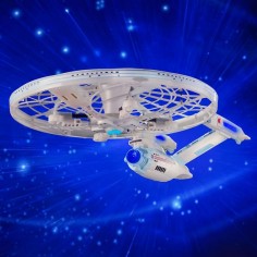 The  Enterprise Quadcopter - This is the only remote controlled flying  Enterprise that explores strange new yards and seeks out new life and new civilizations. Modeled after Captain James T. Kirk’s famous vessel as it appeared in the 1979 motion picture, it has four 3 1/2" diam. propellers built into its iconic primary hull to provide backward, forward, up, down, or sideways movement.