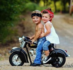 This isn't one of my beloved Harleys, it's an Indian motorcycle, but these kids, they're soooo FECKIN' cuuuuute, I just had to pin this!!