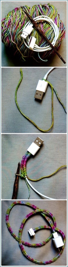 Through the Loops!: crochet charger cord I wonder if this would stop Menace from chewing on all our cords