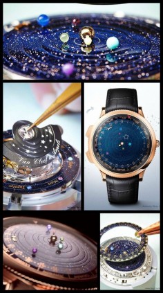 Van Cleef and Arpels Midnight Planetarium watch, which shows the rotations of Earth and the 6th closest planets. Via Diamonds in the Library.