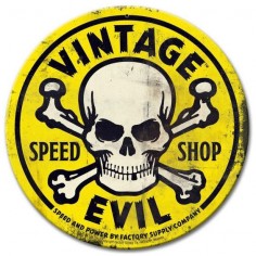 Vintage and Retro Tin Signs -  - Vintage Evil Speed Shop Round Yellow Metal Sign 14 x 14 Inches, $ ()