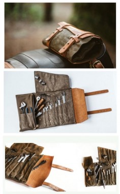 Waxed twill and leather tool roll from Pack Animal. 