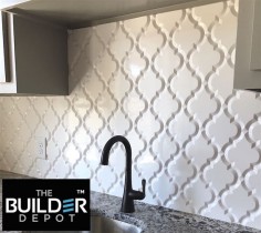 $ a Square Foot thru 2016 Beveled Whisper White Arabesque Tile. You get 8 pieces to a square foot it really gives a clean look available in a Gloss and Matte finished in Beveled and non-beveled. We just love Arabesque. Stocked in the tens of thousands of square feet and ships in 1-2 Business Days. #arabesque