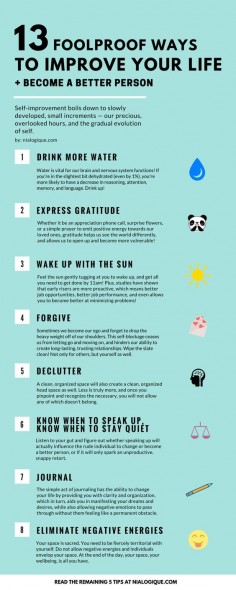 13 Foolproof Ways to Improve Your Life + Become a Better Person | Infographic, Self-Improvement, Health