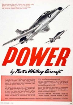 1955 North American Aviation Super Sabre F-100 USAF Jet interceptor original vintage advertisement. Powered by Pratt & Whitney engines and holder of the official world speed record at  mph.