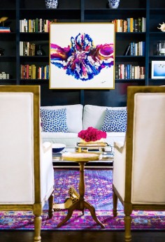2016 Home Style - Colorful Rugs and Curtains To Shake Up The New Year Purple and Inidgo Family Room with persian rug and abstract artwork
