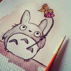 2304. Watercolor Totoro. Does not drawing a mouth make everything cuter?
