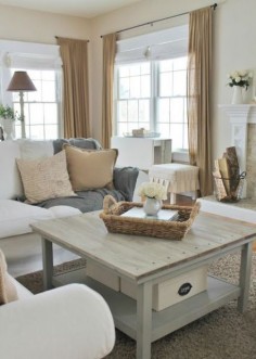 27 Comfy Farmhouse Living Room Designs To Steal | DigsDigs Love the coffee table color
