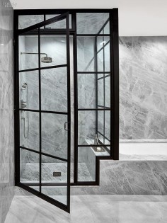 7 Breathtaking Bathrooms | Projects | Interior Design--I really love the use of these windows as doors and sides of the shower enclosure! But the cleaning??
