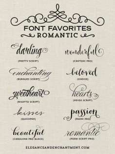 A collection of romantic inspired fonts from Elegance and Enchantment. Perfect for weddings, DIY projects, blogging, crafts and more!