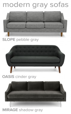 A gray sofa is the perfect neutral to ground an airy room or blend into dark walls. Explore with different shades, temperatures, and fabrics.