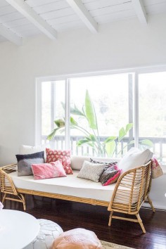 a vintage rattan daybed offers extra seating | see our daybed roundup on coco kelley and get the look!