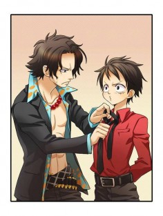 Ace and Luffy. Haha, so cute with Luffy trying to be fancy! I love them both so much