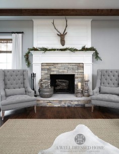Aledo Project – TV Room @ A Well Dressed Home - shiplap fireplace accent wall with gray