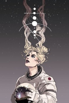 alexisparade: okay i think im ready to call this done wolf parades music video yulia was a huge inspiration for this along with my untiring addiction to painting stars if youd like you can preorder this as a print here!! the final prints will have gold foil overlay on the white planet graphic and im EXTREMELY excited about it