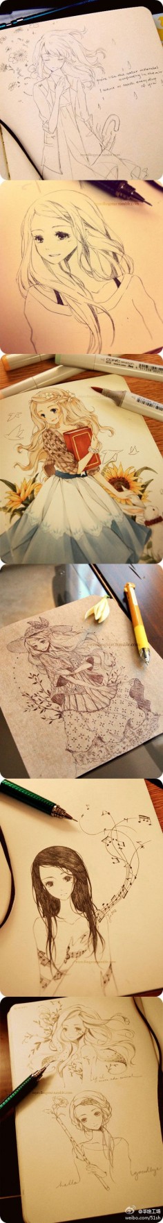 ✮ ANIME ART ✮ anime girls. . .drawing. . .doodle. . .work in progress. . .pen. . .marker. . .cute. . .kawaii