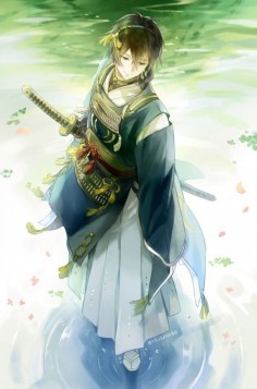 anime boy with a sword (maybe Katana?), standing in  | This picture kills me. It's  Perfectly beautiful.