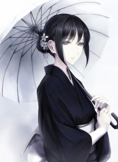 anime girl art #japanese #umbrella #traditional - She seem sad but still elegant and composed.