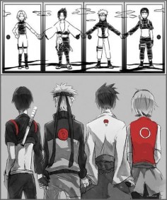 Anime/manga: Naruto (Shippuden) Characters: Sai, Naruto, Sasuke, and Sakura