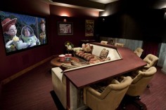Another popular basement fixture is the media room or home theater. While many home theaters are filled with La-Z-Boy chairs, Pinners seem to like that this room is more conducive for eating and drinking.