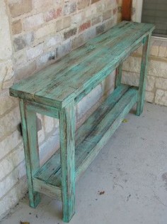 Aqua Distressed Sofa Table - farmhouse - Console Tables - Rustic Exquisite Designs