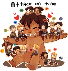 Attack on Titans - Krista, Ymir, Annie, Bertholtd, Reiner, Sasha, Connie, Armin, Levi, Hanji, Mikasa, Jean, Marco, and Titan Eren