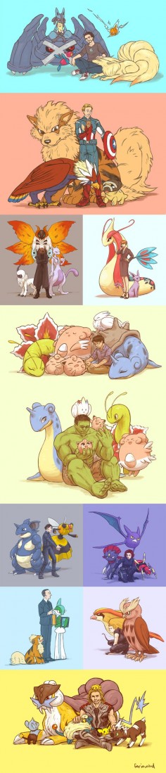 Avengers’ Pokémon Assemble! I love everything about this :D I'm showing this to my boyfriend ASAP :)