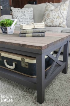 Barn Wood Top Coffee Table | Bless'er House - Gorgeous way to cover up a scratched, peeling veneer coffee table top!