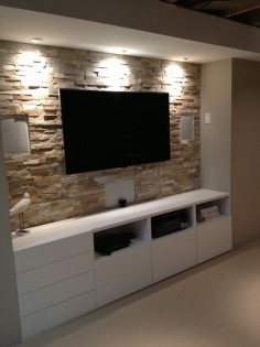 Basement stone entertainment center with ikea cupboards …
