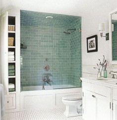 Bathroom Upgrade Ideas Blue Subway Tile With Bathtub Shower Combo In Bathroom With Bathtub Shower