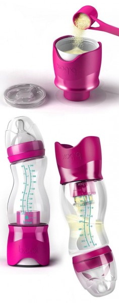 Baby Bottle - Put the formula in the bottom and water in the top. Simply twist the bottom to release the formula when you're ready to use it! #brilliant