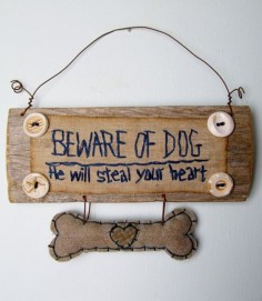 Beware of Dog, He will steal your heart. PRIMITIVE Sign for MALE DOG On Reclaimed Wood by CornCobCove, $