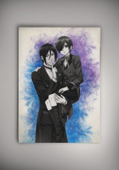 Black Butler Anime Manga Watercolor Print Poster Kuroshitsuji Ciel Phantomhive Sebastian Michaelis