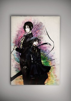 Black Butler Anime Manga Watercolor Print Poster Kuroshitsuji Ciel Phantomhive Sebastian Michaelis