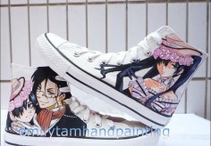 Black Butler Converse All Star Sneakers Hand Painting Kuroshitsuji Anime Shoes,Ciel Phantomhive and Sebastian Michael Converse Shoesi