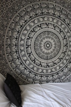 Black & White Gypsy Wildflower Mandala Tapestry