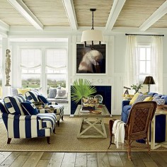blue and white living