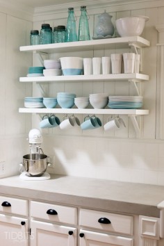bottom shelf: white and blue dishes from ikea Cottage Fresh Kitchen Reveal - Tidbits