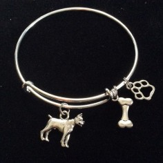 Boxer Dog Charm on a Silver Expandable Adjustable Bangle Bracelet Meaningful Dog Lover Gift