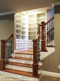 Built-ins at the stair landing in 4 Bed House Plan 24362TW ~2,800 sq. ft. with walkout basement Architectural Designs, #readywhenyouare