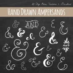Chalkboard Ampersand Clip Art // Plus Photoshop Brushes // Hand Drawn Calligraphy // And Symbol // Vector // Commercial Use on Etsy, $