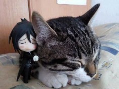 ☄★○ collectible anime figures ~ like 2D come to life ♥ Sebastian from 'Kuroshitsuji' - nendoroid figure - anime figure - chibi - smile - hug - cat - cute - kawaii ○★☄
