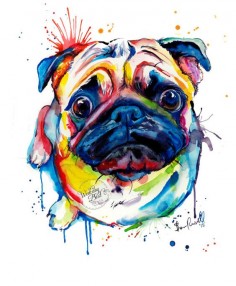 Colorful Pug Art Print - Print of my Original Watercolor Painting