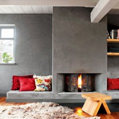 Concrete fireplace and a stool